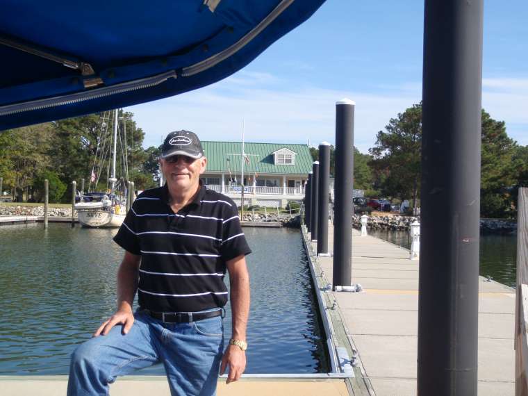 PA265283-760 Lance on the jetty - looking back at the marina office