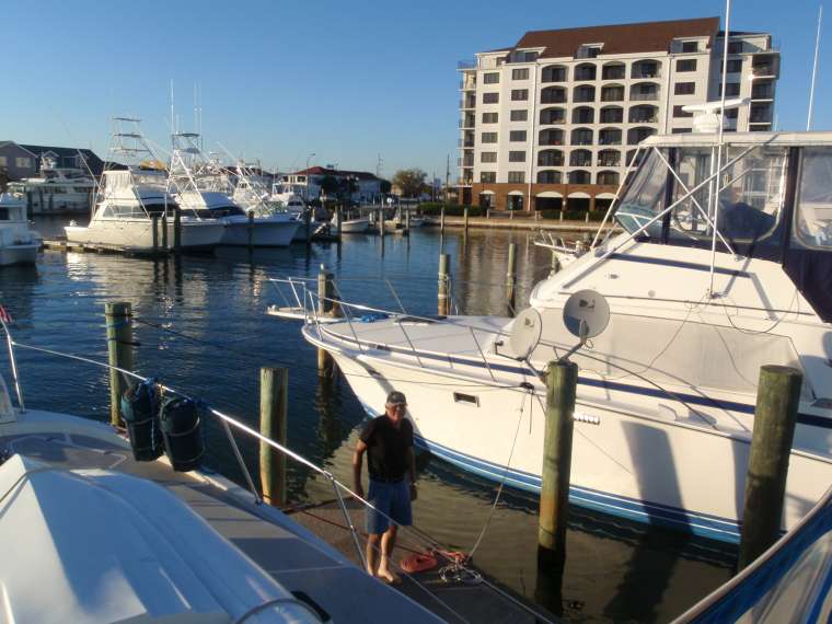 Tying up to the dock at Dockside Yacht Club in Morehead City