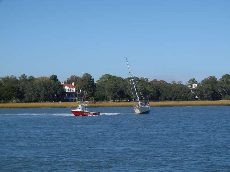 Sailing boat aground