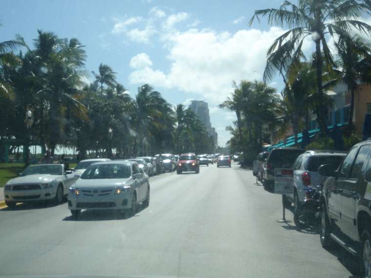 The congested street at South Beach, Miami