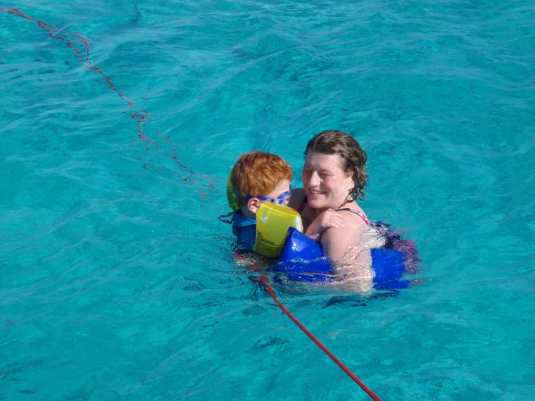 Tied on while swimming from the boat